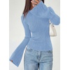 image:imagePRETTYGARDEN Womens Lightweight Mock Neck Sweaters  Bell Long Sleeve Tops Slim Fitted Pullover Soft Ribbed Knit Going Out Outfits Fall Winter Layering Fashion ClothingLight Blue