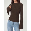 image:imagePRETTYGARDEN Womens Lightweight Mock Neck Sweaters  Bell Long Sleeve Tops Slim Fitted Pullover Soft Ribbed Knit Going Out Outfits Fall Winter Layering Fashion ClothingBrown
