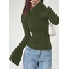 image:imagePRETTYGARDEN Womens Lightweight Mock Neck Sweaters  Bell Long Sleeve Tops Slim Fitted Pullover Soft Ribbed Knit Going Out Outfits Fall Winter Layering Fashion ClothingArmy Green