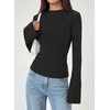 image:imagePRETTYGARDEN Womens Lightweight Mock Neck Sweaters  Bell Long Sleeve Tops Slim Fitted Pullover Soft Ribbed Knit Going Out Outfits Fall Winter Layering Fashion ClothingBlack