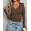 image:imagePRETTYGARDEN Womens Long Sleeve Ribbed V Neck Knit Shirts  Soft Ribbed Knit Fabric Flattering Fitted Silhouette Lightweight Basic Tee Y2K Going Out Top Fall Winter Layering OutfitsCoffee