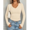 image:imagePRETTYGARDEN Womens Long Sleeve Ribbed V Neck Knit Shirts  Soft Ribbed Knit Fabric Flattering Fitted Silhouette Lightweight Basic Tee Y2K Going Out Top Fall Winter Layering OutfitsBeige