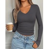 image:imagePRETTYGARDEN Womens Long Sleeve Ribbed V Neck Knit Shirts  Soft Ribbed Knit Fabric Flattering Fitted Silhouette Lightweight Basic Tee Y2K Going Out Top Fall Winter Layering OutfitsDark Grey