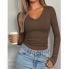image:imagePRETTYGARDEN Womens Long Sleeve Ribbed V Neck Knit Shirts  Soft Ribbed Knit Fabric Flattering Fitted Silhouette Lightweight Basic Tee Y2K Going Out Top Fall Winter Layering OutfitsCoffee