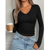 image:imagePRETTYGARDEN Womens Long Sleeve Ribbed V Neck Knit Shirts  Soft Ribbed Knit Fabric Flattering Fitted Silhouette Lightweight Basic Tee Y2K Going Out Top Fall Winter Layering OutfitsBlack