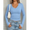image:imagePRETTYGARDEN Womens Long Sleeve Ribbed V Neck Knit Shirts  Soft Ribbed Knit Fabric Flattering Fitted Silhouette Lightweight Basic Tee Y2K Going Out Top Fall Winter Layering OutfitsLight Blue