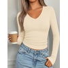 image:imagePRETTYGARDEN Womens Long Sleeve Ribbed V Neck Knit Shirts  Soft Ribbed Knit Fabric Flattering Fitted Silhouette Lightweight Basic Tee Y2K Going Out Top Fall Winter Layering OutfitsBeige