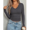 image:imagePRETTYGARDEN Womens Long Sleeve Ribbed V Neck Knit Shirts  Soft Ribbed Knit Fabric Flattering Fitted Silhouette Lightweight Basic Tee Y2K Going Out Top Fall Winter Layering OutfitsDark Grey