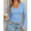 image:imagePRETTYGARDEN Womens Long Sleeve Ribbed V Neck Knit Shirts  Soft Ribbed Knit Fabric Flattering Fitted Silhouette Lightweight Basic Tee Y2K Going Out Top Fall Winter Layering OutfitsLight Blue
