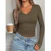 image:imagePRETTYGARDEN Womens Long Sleeve Ribbed V Neck Knit Shirts  Soft Ribbed Knit Fabric Flattering Fitted Silhouette Lightweight Basic Tee Y2K Going Out Top Fall Winter Layering OutfitsArmy Green
