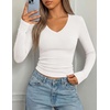 image:imagePRETTYGARDEN Womens Long Sleeve Ribbed V Neck Knit Shirts  Soft Ribbed Knit Fabric Flattering Fitted Silhouette Lightweight Basic Tee Y2K Going Out Top Fall Winter Layering OutfitsWhite