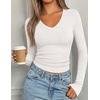 image:imagePRETTYGARDEN Womens Long Sleeve Ribbed V Neck Knit Shirts  Soft Ribbed Knit Fabric Flattering Fitted Silhouette Lightweight Basic Tee Y2K Going Out Top Fall Winter Layering OutfitsWhite