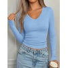 image:imagePRETTYGARDEN Womens Long Sleeve Ribbed V Neck Knit Shirts  Soft Ribbed Knit Fabric Flattering Fitted Silhouette Lightweight Basic Tee Y2K Going Out Top Fall Winter Layering OutfitsLight Blue
