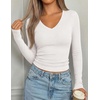 image:imagePRETTYGARDEN Womens Long Sleeve Ribbed V Neck Knit Shirts  Soft Ribbed Knit Fabric Flattering Fitted Silhouette Lightweight Basic Tee Y2K Going Out Top Fall Winter Layering OutfitsWhite