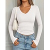 image:imagePRETTYGARDEN Womens Long Sleeve Ribbed V Neck Knit Shirts  Soft Ribbed Knit Fabric Flattering Fitted Silhouette Lightweight Basic Tee Y2K Going Out Top Fall Winter Layering OutfitsWhite