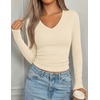 image:imagePRETTYGARDEN Womens Long Sleeve Ribbed V Neck Knit Shirts  Soft Ribbed Knit Fabric Flattering Fitted Silhouette Lightweight Basic Tee Y2K Going Out Top Fall Winter Layering OutfitsBeige