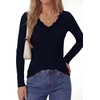 image:imagePRETTYGARDEN Womens Long Sleeve V Neck Fitted Shirts  Going Out Tops Basic Tees Lace Trim Neckline Soft Stretchy Ribbed Knit Y2K Fall Outfits Layering Winter ClothingNavy Blue