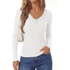 image:imagePRETTYGARDEN Womens Long Sleeve V Neck Fitted Shirts  Going Out Tops Basic Tees Lace Trim Neckline Soft Stretchy Ribbed Knit Y2K Fall Outfits Layering Winter ClothingWhite