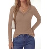 image:imagePRETTYGARDEN Womens Long Sleeve V Neck Fitted Shirts  Going Out Tops Basic Tees Lace Trim Neckline Soft Stretchy Ribbed Knit Y2K Fall Outfits Layering Winter ClothingKhaki