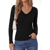 image:imagePRETTYGARDEN Womens Long Sleeve V Neck Fitted Shirts  Going Out Tops Basic Tees Lace Trim Neckline Soft Stretchy Ribbed Knit Y2K Fall Outfits Layering Winter ClothingBlack
