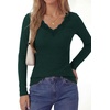 image:imagePRETTYGARDEN Womens Long Sleeve V Neck Fitted Shirts  Going Out Tops Basic Tees Lace Trim Neckline Soft Stretchy Ribbed Knit Y2K Fall Outfits Layering Winter ClothingDark Green