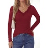 image:imagePRETTYGARDEN Womens Long Sleeve V Neck Fitted Shirts  Going Out Tops Basic Tees Lace Trim Neckline Soft Stretchy Ribbed Knit Y2K Fall Outfits Layering Winter ClothingBurgundy