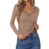 image:imagePRETTYGARDEN Womens Long Sleeve V Neck Fitted Shirts  Going Out Tops Basic Tees Lace Trim Neckline Soft Stretchy Ribbed Knit Y2K Fall Outfits Layering Winter ClothingKhaki