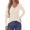 image:imagePRETTYGARDEN Womens Long Sleeve V Neck Fitted Shirts  Going Out Tops Basic Tees Lace Trim Neckline Soft Stretchy Ribbed Knit Y2K Fall Outfits Layering Winter ClothingBeige