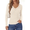 image:imagePRETTYGARDEN Womens Long Sleeve V Neck Fitted Shirts  Going Out Tops Basic Tees Lace Trim Neckline Soft Stretchy Ribbed Knit Y2K Fall Outfits Layering Winter ClothingBeige