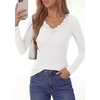image:imagePRETTYGARDEN Womens Long Sleeve V Neck Fitted Shirts  Going Out Tops Basic Tees Lace Trim Neckline Soft Stretchy Ribbed Knit Y2K Fall Outfits Layering Winter ClothingWhite
