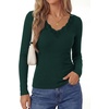 image:imagePRETTYGARDEN Womens Long Sleeve V Neck Fitted Shirts  Going Out Tops Basic Tees Lace Trim Neckline Soft Stretchy Ribbed Knit Y2K Fall Outfits Layering Winter ClothingDark Green