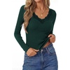 image:imagePRETTYGARDEN Womens Long Sleeve V Neck Fitted Shirts  Going Out Tops Basic Tees Lace Trim Neckline Soft Stretchy Ribbed Knit Y2K Fall Outfits Layering Winter ClothingDark Green