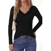 image:imagePRETTYGARDEN Womens Long Sleeve V Neck Fitted Shirts  Going Out Tops Basic Tees Lace Trim Neckline Soft Stretchy Ribbed Knit Y2K Fall Outfits Layering Winter ClothingBlack