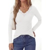 image:imagePRETTYGARDEN Womens Long Sleeve V Neck Fitted Shirts  Going Out Tops Basic Tees Lace Trim Neckline Soft Stretchy Ribbed Knit Y2K Fall Outfits Layering Winter ClothingWhite