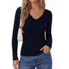image:imagePRETTYGARDEN Womens Long Sleeve V Neck Fitted Shirts  Going Out Tops Basic Tees Lace Trim Neckline Soft Stretchy Ribbed Knit Y2K Fall Outfits Layering Winter ClothingNavy Blue