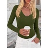 image:imagePRETTYGARDEN Womens V Neck Long Sleeve Bodysuits Tops  Slim Fitted Body Suits Soft Stretchy Basic Tees Shirts Casual Wear Fall Going Out Outfits Winter Layering ClothingArmy Green