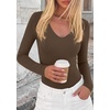 image:imagePRETTYGARDEN Womens V Neck Long Sleeve Bodysuits Tops  Slim Fitted Body Suits Soft Stretchy Basic Tees Shirts Casual Wear Fall Going Out Outfits Winter Layering ClothingBrown