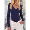 image:imagePRETTYGARDEN Womens V Neck Long Sleeve Bodysuits Tops  Slim Fitted Body Suits Soft Stretchy Basic Tees Shirts Casual Wear Fall Going Out Outfits Winter Layering ClothingNavy Blue
