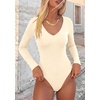 image:imagePRETTYGARDEN Womens V Neck Long Sleeve Bodysuits Tops  Slim Fitted Body Suits Soft Stretchy Basic Tees Shirts Casual Wear Fall Going Out Outfits Winter Layering ClothingBeige