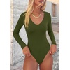 image:imagePRETTYGARDEN Womens V Neck Long Sleeve Bodysuits Tops  Slim Fitted Body Suits Soft Stretchy Basic Tees Shirts Casual Wear Fall Going Out Outfits Winter Layering ClothingArmy Green