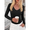 image:imagePRETTYGARDEN Womens V Neck Long Sleeve Bodysuits Tops  Slim Fitted Body Suits Soft Stretchy Basic Tees Shirts Casual Wear Fall Going Out Outfits Winter Layering ClothingBlack
