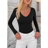 image:imagePRETTYGARDEN Womens V Neck Long Sleeve Bodysuits Tops  Slim Fitted Body Suits Soft Stretchy Basic Tees Shirts Casual Wear Fall Going Out Outfits Winter Layering ClothingBlack