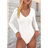 image:imagePRETTYGARDEN Womens V Neck Long Sleeve Bodysuits Tops  Slim Fitted Body Suits Soft Stretchy Basic Tees Shirts Casual Wear Fall Going Out Outfits Winter Layering ClothingWhite
