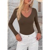 image:imagePRETTYGARDEN Womens V Neck Long Sleeve Bodysuits Tops  Slim Fitted Body Suits Soft Stretchy Basic Tees Shirts Casual Wear Fall Going Out Outfits Winter Layering ClothingBrown