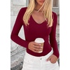 image:imagePRETTYGARDEN Womens V Neck Long Sleeve Bodysuits Tops  Slim Fitted Body Suits Soft Stretchy Basic Tees Shirts Casual Wear Fall Going Out Outfits Winter Layering ClothingBurgundy