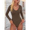 image:imagePRETTYGARDEN Womens V Neck Long Sleeve Bodysuits Tops  Slim Fitted Body Suits Soft Stretchy Basic Tees Shirts Casual Wear Fall Going Out Outfits Winter Layering ClothingBrown