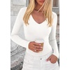 image:imagePRETTYGARDEN Womens V Neck Long Sleeve Bodysuits Tops  Slim Fitted Body Suits Soft Stretchy Basic Tees Shirts Casual Wear Fall Going Out Outfits Winter Layering ClothingWhite