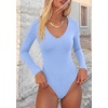 image:imagePRETTYGARDEN Womens V Neck Long Sleeve Bodysuits Tops  Slim Fitted Body Suits Soft Stretchy Basic Tees Shirts Casual Wear Fall Going Out Outfits Winter Layering ClothingLight Blue