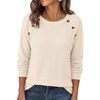 image:imagePRETTYGARDEN Fall Long Sleeve Waffle Knit Shirts for Women  Soft Stretchy Tops Casual Crew Neck Raglan Sleeves with Deco Buttons Loose Fit Tunics Comfy Clothes for Work WearBeige