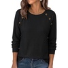image:imagePRETTYGARDEN Fall Long Sleeve Waffle Knit Shirts for Women  Soft Stretchy Tops Casual Crew Neck Raglan Sleeves with Deco Buttons Loose Fit Tunics Comfy Clothes for Work WearBlack